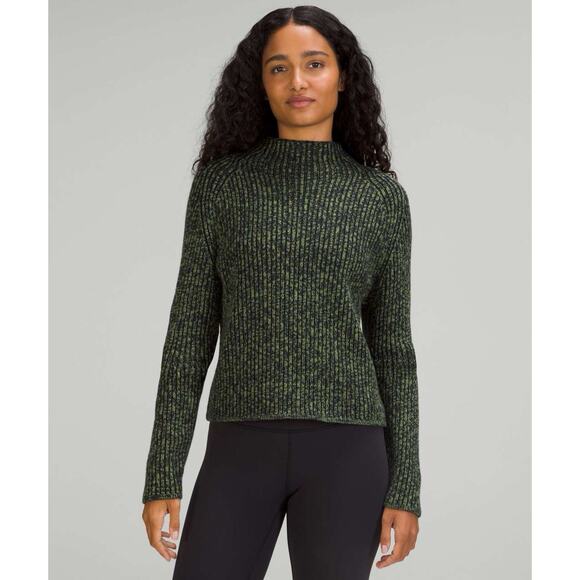 Lululemon Cotton-Cashmere Blend Mock Neck Green Foliage Black Sweater - Picture 1 of 7